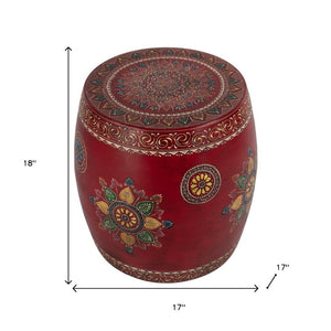 HomeRoots 18" Hand-Painted Floral Iron Drum End Table - Colorful, Artisan Charm for Living Spaces & Small Areas 634883