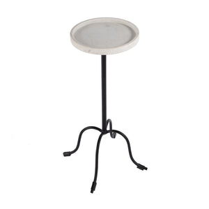 HomeRoots 25" Elegant White Marble and Black Iron Round Pedestal End Table – Perfect Accent for Any Space! 634884