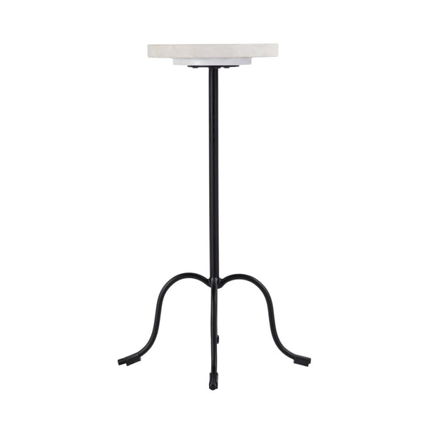 HomeRoots 25" Elegant White Marble and Black Iron Round Pedestal End Table – Perfect Accent for Any Space! 634884