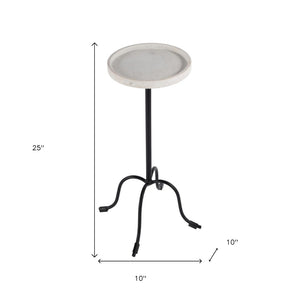 HomeRoots 25" Elegant White Marble and Black Iron Round Pedestal End Table – Perfect Accent for Any Space! 634884