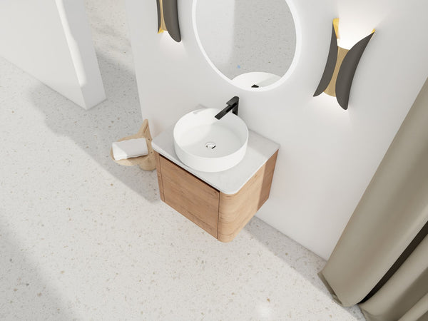 English Elm 24'' Wall-Mounted Bathroom Vanity With Stylish Ceramic Vessel Sink & Soft-Close Door For Small Spaces W999S00392