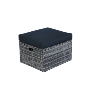 English Elm 6 Piece Patio Wicker Sectional Set with Space-Saving Nesting Design, Steel Frame, Tempered Glass Table and Weatherproof Cushions Grey+Black W329S00054