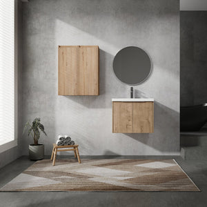 English Elm 24" Wall-Mounted Bathroom Vanity Set With Soft Close Doors, Resin Sink & Side Cabinets For Storage W999S00221