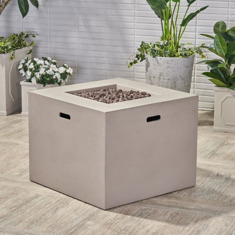 English Elm Aidan Concrete Square Fire Pit Outdoor Patio Gathering Focal Point with 40000 BTU Heat 63490.00LGRY-40K