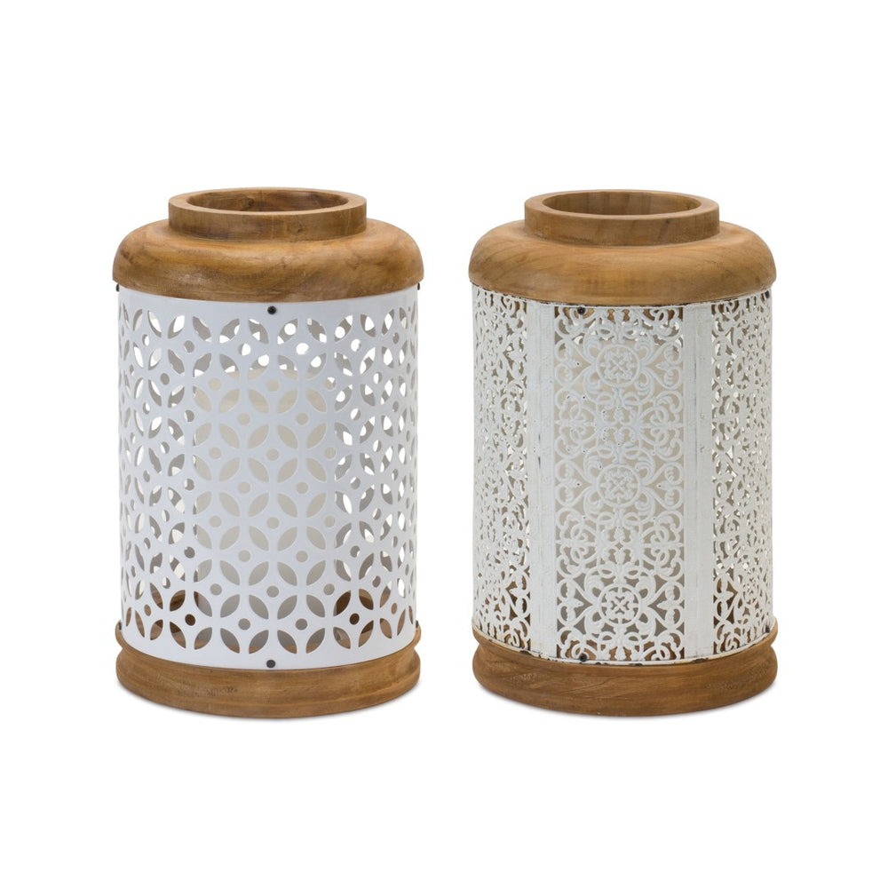 HomeRoots Set of Two Modern Geometric Metal Lantern Candle Holders for Stylish Home Décor & Gifts 634908