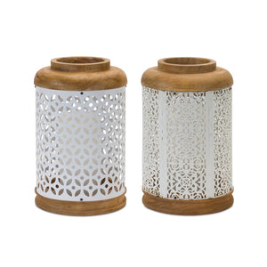 HomeRoots Set of Two Modern Geometric Metal Lantern Candle Holders for Stylish Home Décor & Gifts 634908