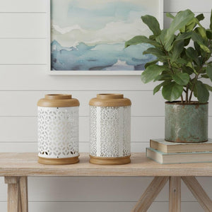 HomeRoots Set of Two Modern Geometric Metal Lantern Candle Holders for Stylish Home Décor & Gifts 634908