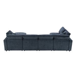 English Elm [new Sku] Chenille Modular Sectional Sleeper Sofa with Ottoman Six Seat U Shape Living Room Dark Blue N723S8583K