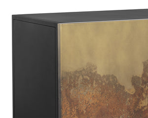 Sunpan Auburn Sideboard: Exquisite Antique Brass Design with Ombre Patina, Black Metal Frame, Handcrafted Charm