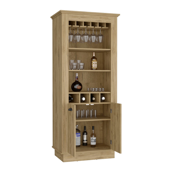 English Elm Lafayette Elegant Bar Cabinet with 4-Bottle Wine Rack, 10-Glass Holder and Spacious Dual-Door Storage Beige 33 L x 27 W x 5 H B070S00328