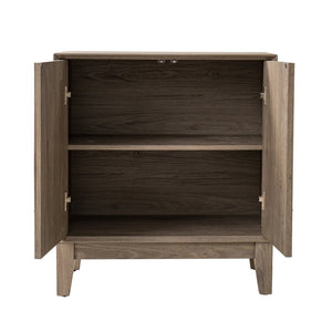 English Elm Sideboard Boho Mid Century Buffet Cabinet with Mirror Panels and Adjustable Shelves W3417P388710