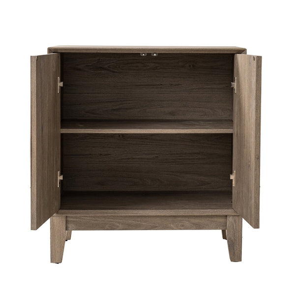 English Elm Sideboard Boho Mid Century Buffet Cabinet with Mirror Panels and Adjustable Shelves W3417P388710