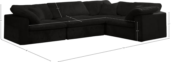 Cozy Black Velvet Modular Sectional 634Black-Sec4C Meridian Furniture