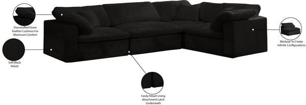 Cozy Black Velvet Modular Sectional 634Black-Sec4C Meridian Furniture