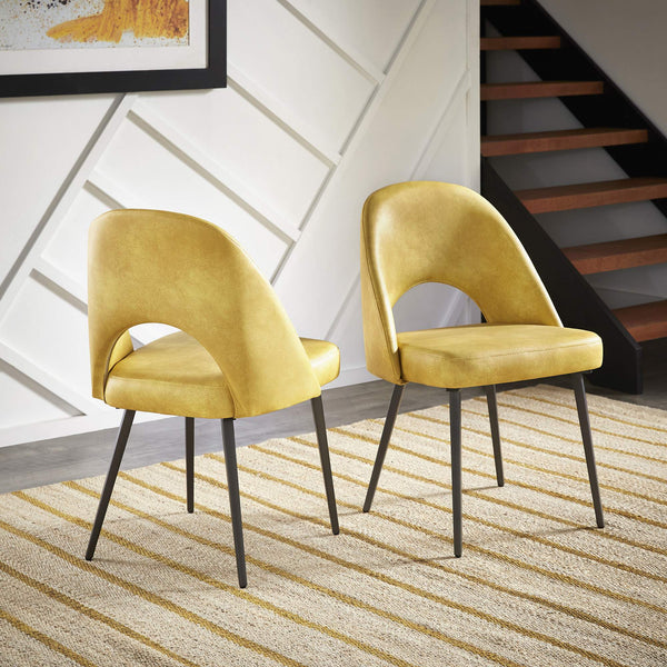 Kryston Retro Dining Chair with Curved Back Iron Legs and Upholstered Foam Seat