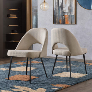Krista Upholstered Fabric Dining Chair Set with Open Back and Iron Legs Mid Century