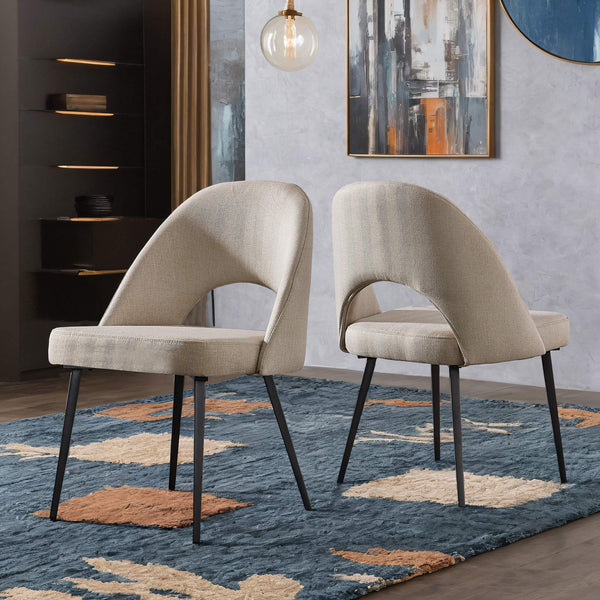 Krista Upholstered Fabric Dining Chair Set with Open Back and Iron Legs Mid Century