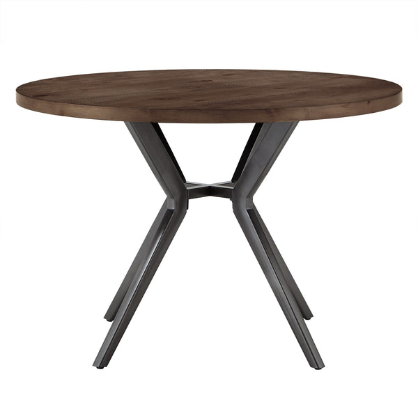 Krista 45 Inch Round Pine Veneer Dining Table with Metal Base Seats Four People