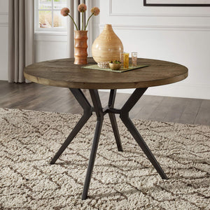 Krista 45 Inch Round Pine Veneer Dining Table with Metal Base Seats Four People