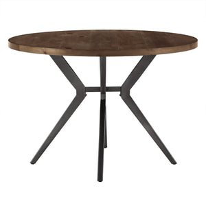 Krista 45 Inch Round Pine Veneer Dining Table with Metal Base Seats Four People