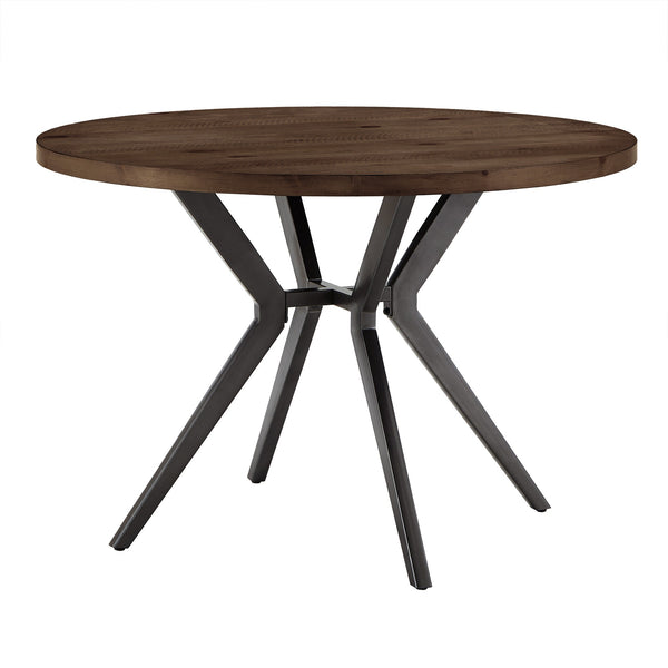 Krista 45 Inch Round Pine Veneer Dining Table with Metal Base Seats Four People