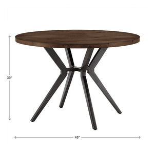 Krista 45 Inch Round Pine Veneer Dining Table with Metal Base Seats Four People