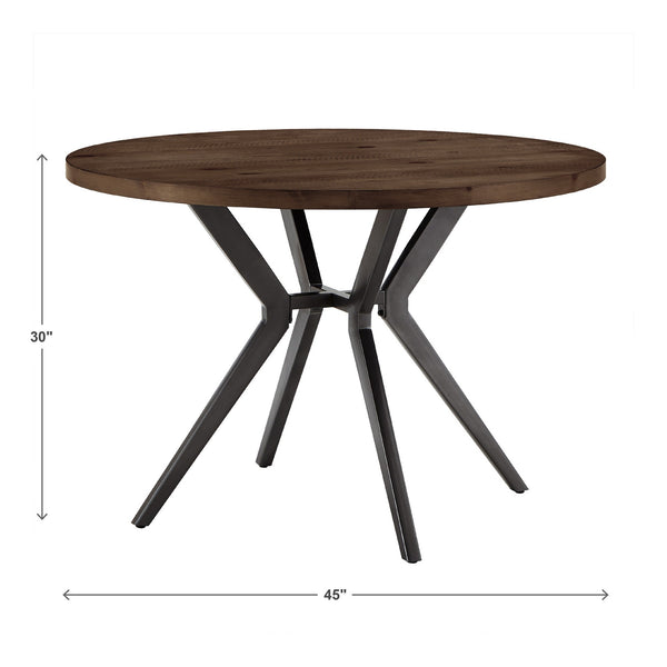 Krista 45 Inch Round Pine Veneer Dining Table with Metal Base Seats Four People