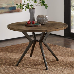 Krista 45 Inch Round Pine Veneer Dining Table with Metal Base Seats Four People