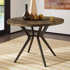 Krista 45 Inch Round Pine Veneer Dining Table with Metal Base Seats Four People