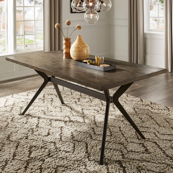 Krista 70 Inch Rectangular Dining Table with Iron Trestle Base Seats up to Six