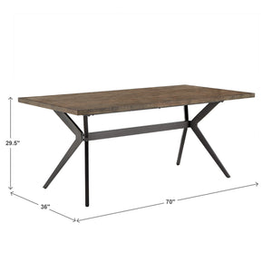 Krista 70 Inch Rectangular Dining Table with Iron Trestle Base Seats up to Six