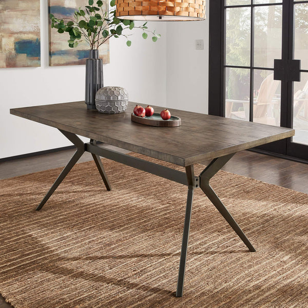 Krista 70 Inch Rectangular Dining Table with Iron Trestle Base Seats up to Six