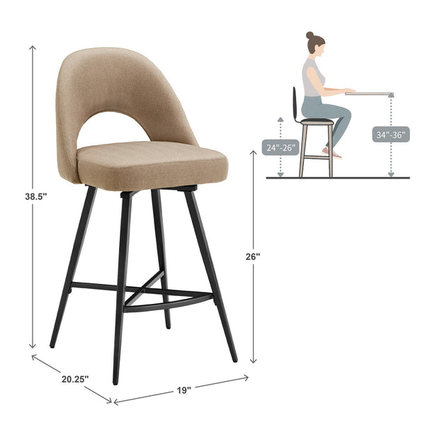 Krista Mid-century Swivel Counter Stools Set of Two with Retro Curved Back Iron Frame