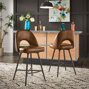 Kryston Retro Swivel Counterstools Set of Two with Cutout Back and Foam Cushion Seat