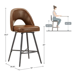 Kryston Retro Swivel Counterstools Set of Two with Cutout Back and Foam Cushion Seat