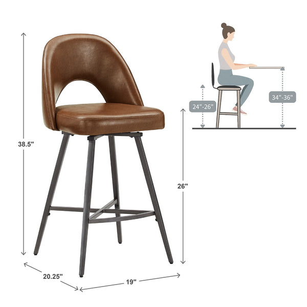 Kryston Retro Swivel Counterstools Set of Two with Cutout Back and Foam Cushion Seat