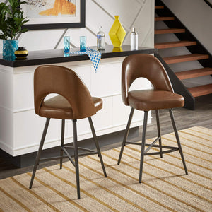 Kryston Retro Swivel Counterstools Set of Two with Cutout Back and Foam Cushion Seat