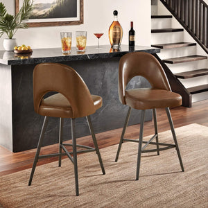 Kryston Retro Swivel Counterstools Set of Two with Cutout Back and Foam Cushion Seat