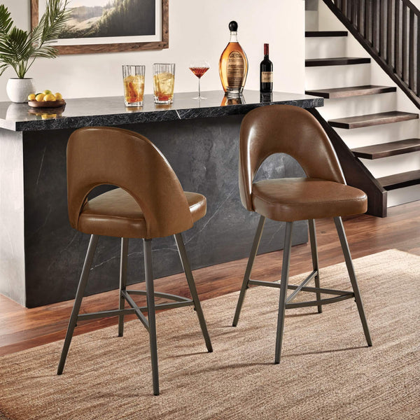 Kryston Retro Swivel Counterstools Set of Two with Cutout Back and Foam Cushion Seat