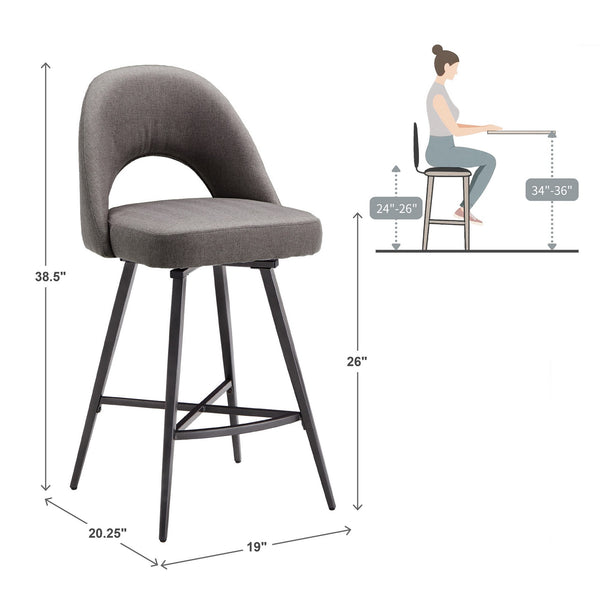 Krista Mid-century Swivel Counter Stools Set of Two with Retro Curved Back Iron Frame