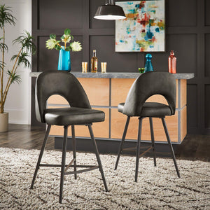 Kryston Retro Swivel Counterstools Set of Two with Cutout Back and Foam Cushion Seat