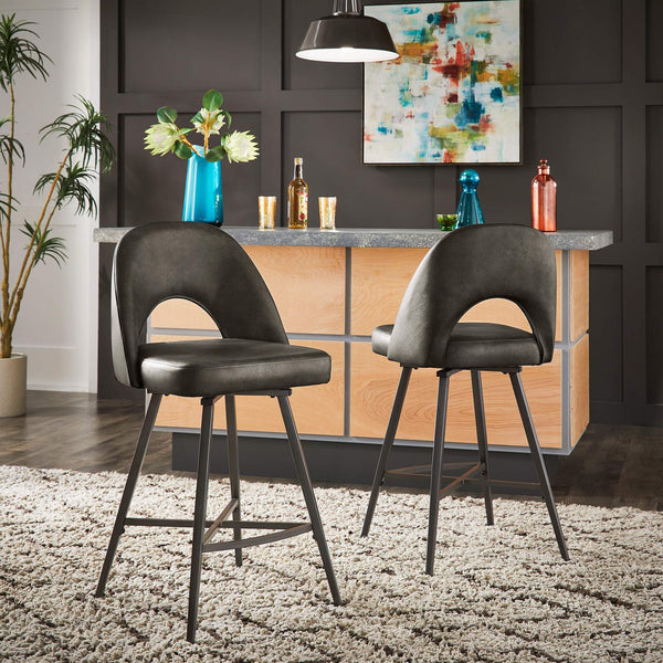 Kryston Retro Swivel Counterstools Set of Two with Cutout Back and Foam Cushion Seat