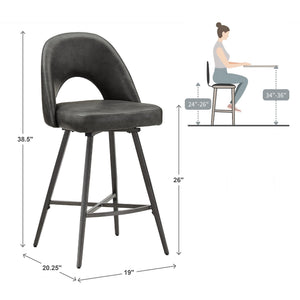 Kryston Retro Swivel Counterstools Set of Two with Cutout Back and Foam Cushion Seat