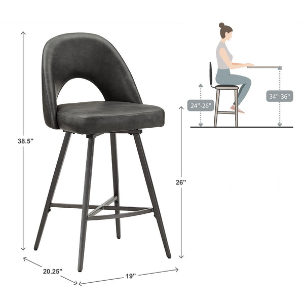 Kryston Retro Swivel Counterstools Set of Two with Cutout Back and Foam Cushion Seat