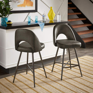 Kryston Retro Swivel Counterstools Set of Two with Cutout Back and Foam Cushion Seat