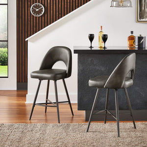 Kryston Retro Swivel Counterstools Set of Two with Cutout Back and Foam Cushion Seat
