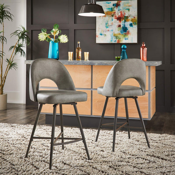 Kryston Retro Swivel Counterstools Set of Two with Cutout Back and Foam Cushion Seat
