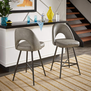 Kryston Retro Swivel Counterstools Set of Two with Cutout Back and Foam Cushion Seat