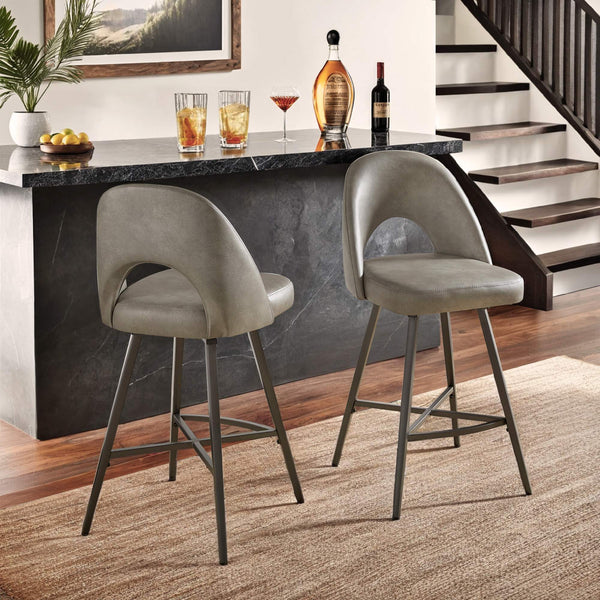 Kryston Retro Swivel Counterstools Set of Two with Cutout Back and Foam Cushion Seat
