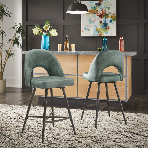 Kryston Retro Swivel Counterstools Set of Two with Cutout Back and Foam Cushion Seat